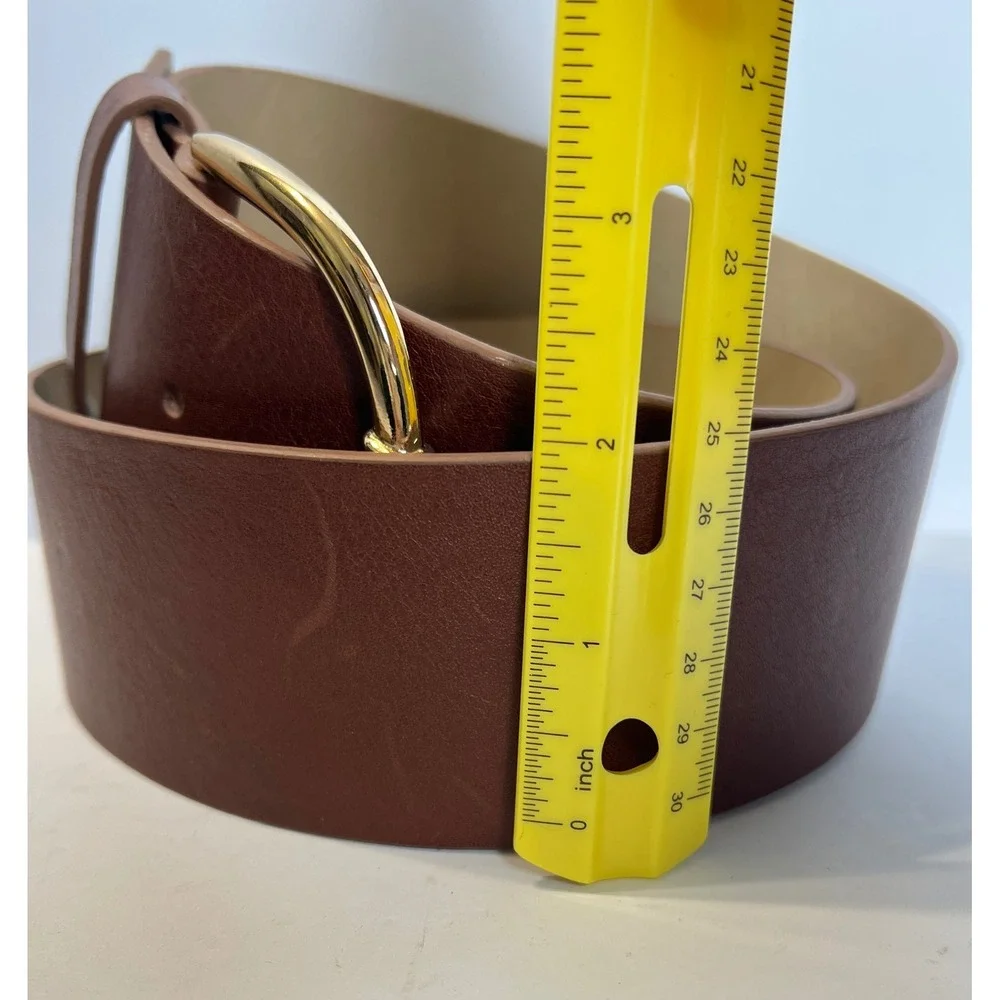 Banana Republic Womens Wide Brown Leather Waist Belt Gold Buckle Size Medium 32